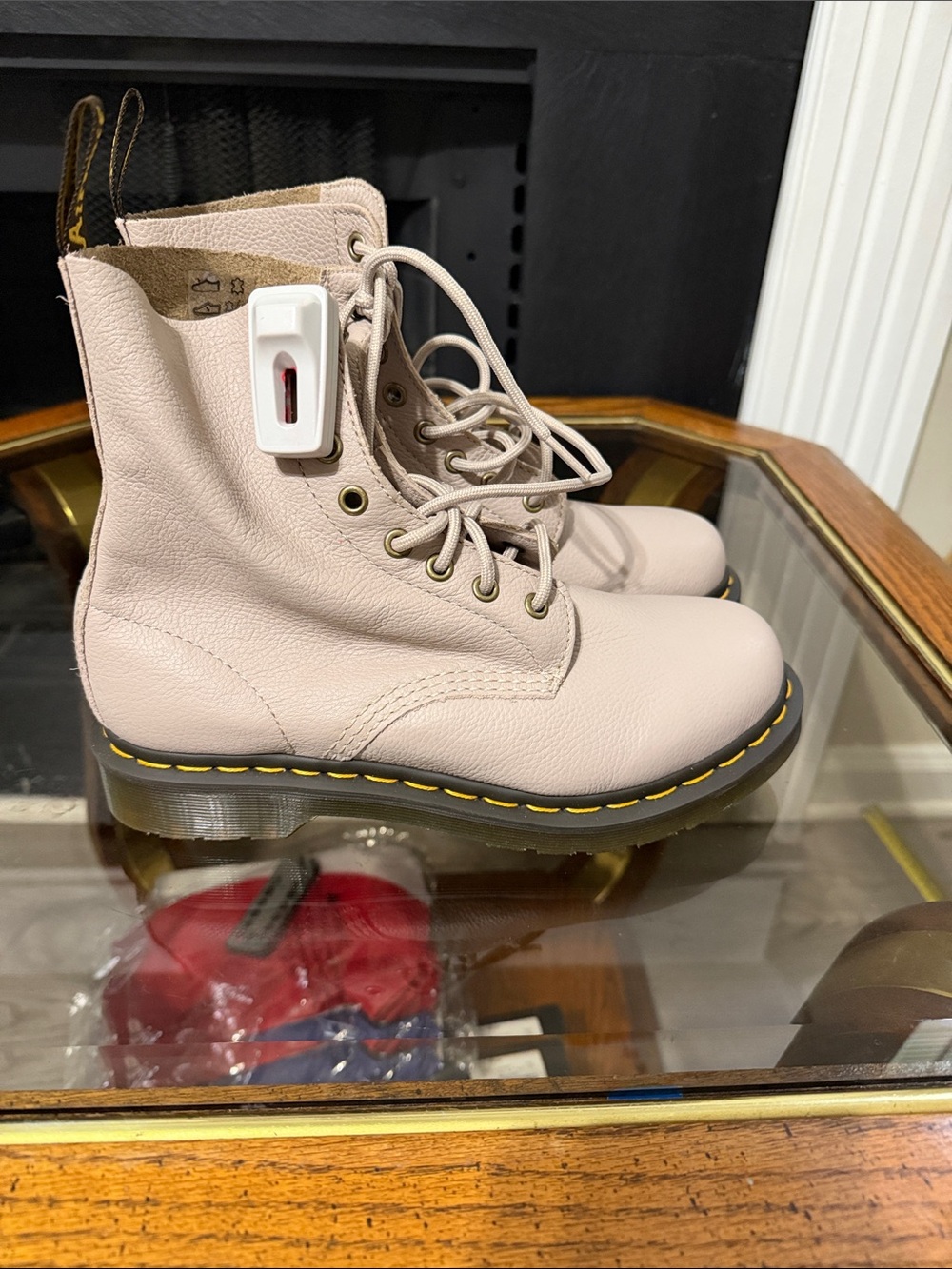 Dr. Martens Pale Pink Leather Lace-Up Boots